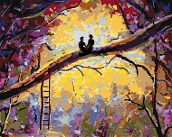 Láska na kmeni stromu v lese, 80×100 cm, bez rámu a bez vypnutí plátna - Painting by Numbers