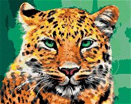 Leopard se zelenýma očima, 80×100 cm, bez rámu a bez vypnutí plátna - Painting by Numbers