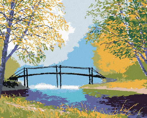 Forest with a footbridge over a river, 80×100 cm, without frame and without canvas shut off - Painting by Numbers - Main image