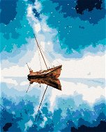 Loď a modré vesmírna obloha, 80×100 cm, bez rámu a bez vypnutí plátna - Painting by Numbers