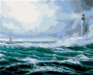 Maják v oceánu, 80×100 cm, vypnuté plátno na rám - Painting by Numbers