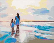 Matka s dcerou na pláži, 80×100 cm, vypnuté plátno na rám - Painting by Numbers