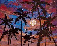 Měsíc mezi palmami, 80×100 cm, vypnuté plátno na rám - Painting by Numbers