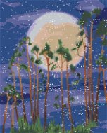 Měsíc za stromy v lese, 80×100 cm, vypnuté plátno na rám - Painting by Numbers