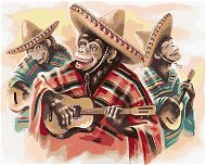 Mexické trio opíc hrajúce na gitaru, 80×100 cm, vypnuté plátno na rám - Maľovanie podľa čísel
