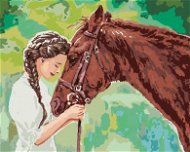 Mladá dívka s koněm, 80×100 cm, vypnuté plátno na rám - Painting by Numbers