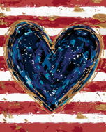 Modré srdce s červenými pruhy (Haley Bush), 80×100 cm, bez rámu a bez vypnutí plátna - Painting by Numbers