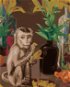 Opice hrající si s lístky, 80×100 cm, vypnuté plátno na rám - Painting by Numbers