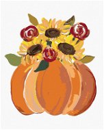 Oranžové dýně se slunečnicemi (Haley Bush), 80×100 cm, bez rámu a bez vypnutí plátna - Painting by Numbers