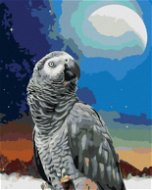 Papoušek a měsíc, 80×100 cm, bez rámu a bez vypnutí plátna - Painting by Numbers
