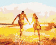 Pár utekajúci proti slnku, 80 × 100 cm, plátno napnuté na rám - Maľovanie podľa čísel