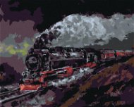 Parní lokomotiva zahalena kouřem, 80×100 cm, vypnuté plátno na rám - Painting by Numbers