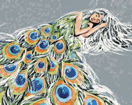 Pávia žena, 80 × 100 cm, plátno napnuté na rám - Maľovanie podľa čísel