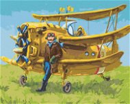 Pilot a jeho žluté letadlo, 80×100 cm, vypnuté plátno na rám - Painting by Numbers