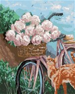 Pivonky v košíku na bicykli, 80 × 100 cm, bez rámu a bez napnutia plátna - Maľovanie podľa čísel