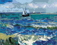 Plachetnice a maľované more, 80 × 100 cm, plátno napnuté na rám - Maľovanie podľa čísel