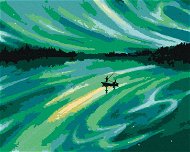 Plující loďka a zelená vesmírná obloha, 80×100 cm, vypnuté plátno na rám - Painting by Numbers