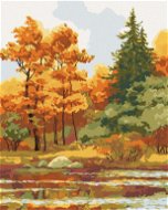 Podzimní les na jezeře, 80×100 cm, bez rámu a bez vypnutí plátna - Painting by Numbers