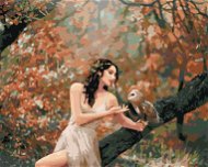 Pohádková dívka se sovou v lese, 80×100 cm, bez rámu a bez vypnutí plátna - Painting by Numbers