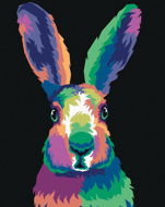 Pop-art králík na černém pozadí, 80×100 cm, vypnuté plátno na rám - Painting by Numbers