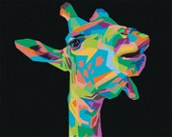 Pop-art žirafa na černém pozadí, 80×100 cm, bez rámu a bez vypnutí plátna - Painting by Numbers