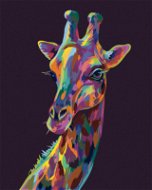 Pop-art žirafa na fialovém pozadí, 80×100 cm, vypnuté plátno na rám - Painting by Numbers