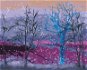 Ranní snížek padající na stromy v lese, 80×100 cm, bez rámu a bez vypnutí plátna - Painting by Numbers