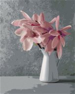 Ružové magnólie v bielej keramickej váze, 80 × 100 cm, bez rámu a bez napnutia plátna - Maľovanie podľa čísel
