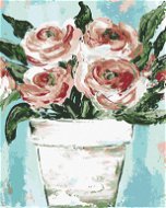 Růžové růže v květináči (Haley Bush), 80×100 cm, bez rámu a bez vypnutí plátna - Painting by Numbers