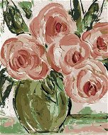 Ružové ruže vo váze (Haley Bush), 80 × 100 cm, bez rámu a bez napnutia plátna - Maľovanie podľa čísel