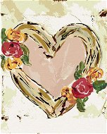 Růžové srdce s květinami (Haley Bush), 80×100 cm, bez rámu a bez vypnutí plátna - Painting by Numbers