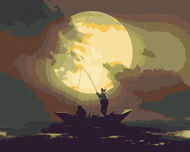 Rybáři chytající ryby při měsíčním svitu, 80×100 cm, vypnuté plátno na rám - Painting by Numbers