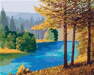 Řeka tekoucí v lese, 80×100 cm, bez rámu a bez vypnutí plátna - Painting by Numbers