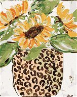 Slunečnice v leopardí váze (Haley Bush), 80×100 cm, bez rámu a bez vypnutí plátna - Painting by Numbers