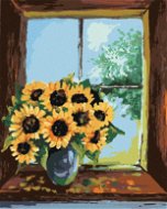 Slunečnice ve váze u okna, 80×100 cm, bez rámu a bez vypnutí plátna - Painting by Numbers
