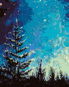Strom a noční obloha v lese, 80×100 cm, bez rámu a bez vypnutí plátna - Painting by Numbers