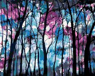 Temný les s modrofialovou oblohou, 80×100 cm, vypnuté plátno na rám - Painting by Numbers