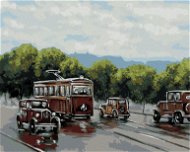 Tramvaj s auty, 40×50 cm, vypnuté plátno na rám - Painting by Numbers