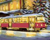 Tramvaj s vánočním stromem, 80×100 cm, bez rámu a bez vypnutí plátna - Painting by Numbers