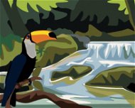Tukan s vodopádom, 80 × 100 cm, bez rámu a bez napnutia plátna - Maľovanie podľa čísel