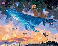 Velryba potápějící se do fantasy vesmíru, 80×100 cm, vypnuté plátno na rám - Painting by Numbers