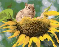 Veverička pri slnečnici, 80 × 100 cm, bez rámu a bez napnutia plátna - Maľovanie podľa čísel