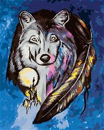 Vlk s amuletovým peřím, 80×100 cm, bez rámu a bez vypnutí plátna - Painting by Numbers