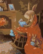 Zajac číta knižku, 80 × 100 cm, plátno napnuté na rám - Maľovanie podľa čísel