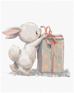 Zajac s narodeninovým darčekom, 80 × 100 cm, plátno napnuté na rám - Maľovanie podľa čísel
