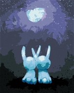 Zamilované králiky pozerajúce sa na žiariaci mesiac, 40×50 cm, vypnuté plátno na rám - Maľovanie podľa čísel