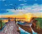 Západ slunce nad jezerem s loďkou, 40×50 cm, bez rámu a bez vypnutí plátna - Painting by Numbers