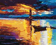 Západ slunce nad majákem, 40×50 cm, vypnuté plátno na rám - Painting by Numbers