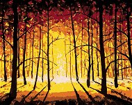 Západ slunce v podzimním lese, 80×100 cm, vypnuté plátno na rám - Painting by Numbers