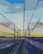 Zapadající slunce nad vlakovými kolejemi, 80×100 cm, bez rámu a bez vypnutí plátna - Painting by Numbers